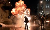petrol bomb explodes in greek